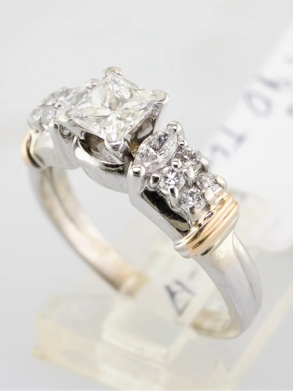 Solid 14k white and yellow gold natural diamond princess cut engagement ring